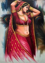 Beautiful Village Lady portrait pose in saree : Canvas | Oil Painting | 36x24 In - £274.63 GBP