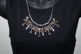 Brown Tiger Eye Drop Dangle Necklace Choker Charm Cabochon Bone Silver T... - $12.95