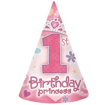 1st Birthday Princess Favor Cone Hats 8 Ct Birthday Party Favor Supplies New - £6.38 GBP