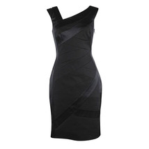Designer Two-tone Asymmetric Neckline Little Black Midi Dress AUS STOCK ... - $49.99