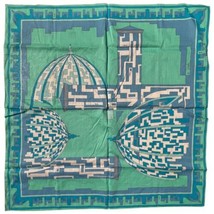 1960s Emilio Pucci Scarf Mod Architectural Duomo Di Firenze Cotton Blue Green - $149.35