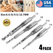 4Pc Woodworking Square Hole Drill Bits Wood Saw Mortising Chisel Cutter Tool Set - £26.54 GBP