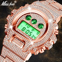 Hip Hop MISSFully Iced Out Men Watches Digital Stainless Steel Fashion Wristwatc - £61.87 GBP