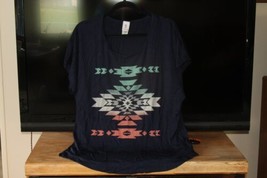 Shirt (new) DARK BLUE W/ SOUTHWEST DESIGN - SHORT SLEEVES, CREW NECK - S... - £25.36 GBP