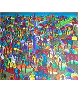 Rare Signed B. MASCARY Haitian Art &quot;Women In The Marketplace&quot; Acrylic Pa... - $771.99