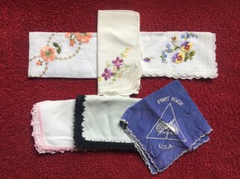 Set of 6 vintage embroidered handkerchiefs (mixed set) - £19.98 GBP