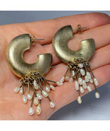 Chandelier Gold Hoop Pearl Tassel Earrings Yellow Gold Draop Earrings - €1.333,00 EUR