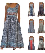 Women's sleeveless Bohemian floral casual beach MIDI sundress with pocke... - $21.55