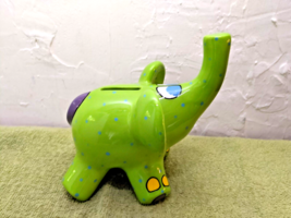 Ganz Green Elephant Piggy Bank - Pati - Green Polka Dots, Purple Tail / Stopper - $8.95