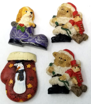 Snowman Dog Bear Christmas Fridge Magnets Stocking Set of 4 Resin Vintage - £8.96 GBP