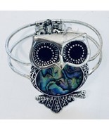 Silver Tone Owl Cuff Bracelet Black Stone Eyes Colorful Stone Body 6 1/2&quot; - $22.22