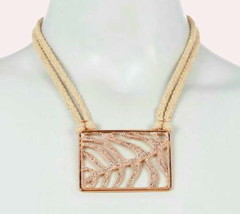 $98 Vince Camuto Pendant Necklace Rose Gold Hemp Cord Square Leaf GR8 Gift NWT - £24.83 GBP