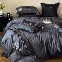 Princess Style Lyocell Cotton Black Flora Ruffled Duvet Cover Set Bedding Set - $249.00+