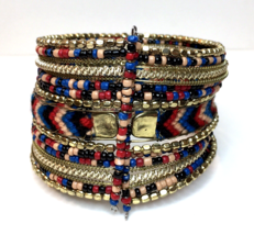 Colorful Boho Wide Cuff Bracelet Seed Bead &amp; Woven  - £13.44 GBP