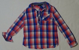 TOMMY HILFIGER CHECK PLAID ROLLED UP LONG SLEEVE SHIRT TOP POCKET BUTTONS S - $9.89