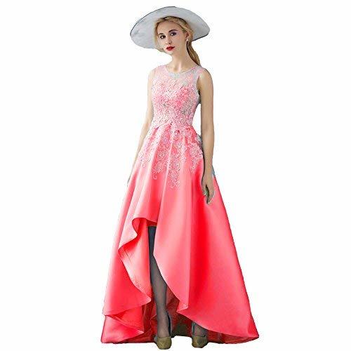 Kivary Illusion Beaded Lace High Low Prom Gown Homecoming Dress Watermelon US 10