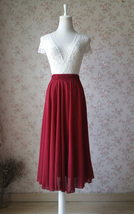 Summer Burgundy Long Chiffon Skirt Women Custom Plus Size Chiffon Outfit image 3