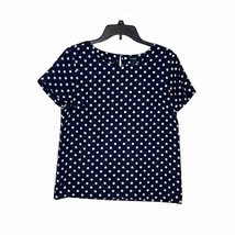 J.Crew Polka Dots Blouse Short Sleeve Crewneck Boxy Top Women Small Navy Blue - £13.19 GBP