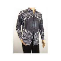Men Sports Shirt by DE-NIKO Long Sleeves Fashion Print Soft Modal DNK6902 Black image 10