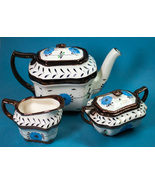 Cumbow Louis XV Luster Tea Set Blue Flower Teapot Creamer Sugar Bowl Lustre - £37.34 GBP