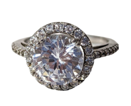 Silver Color Halo Cocktail Ring Band 925 CZ Clear Round Rhinestones Size 8.5 - £25.07 GBP