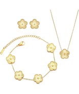 Clover Jewelry Set 18K Gold Plated Stainless Steel Necklace with Flower ... - £31.23 GBP