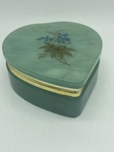 Vintage Alabaster trinket box Made In Italy Green Floral Heart Shaped 4.25” - £16.26 GBP