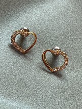 Vintage Small Goldtone Heart Outline w Clear Rhinestone Accents Post Earrings fo - £7.63 GBP