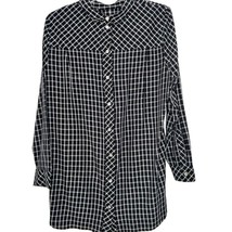 J. Jill Womens Size Medium Blouse Long Sleeve Button Front Collared Black Plaid - £13.43 GBP