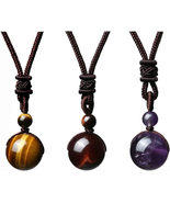 Adjustable Tiger Eye &amp; Amethyst Healing Crystals Necklace for Men &amp; Women - $22.45