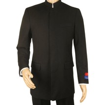 Men Apollo King Band Collarless suit Mandarin 5 Hidden Button Paster AG51 Black image 2