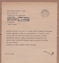 1968 Vietnam War Anti-War Telegram Veteran for Peace Charles Fischer Tok... - $331.23 CAD