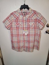 Wrangler Men L Pink Beige Plaid Western Pearl Snap Button Up Shirt Rancher NWT - £10.75 GBP