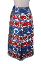 VTG 1970s Villager Cotton Brocade Maxi Skirt Red White Blue Floral Festi... - $1,628.98 MXN