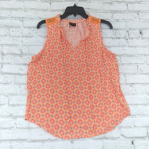 Mod Lusive Womens Blouse Medium Orange Floral Geometric Crochet Lace V Neck Top - £13.43 GBP