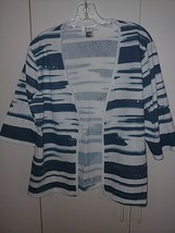 JENNY LADIES SS OPEN CARDIGAN SWEATER-L-POLY/COTTON-NWOT-SEQUINS ON FRON... - $11.29