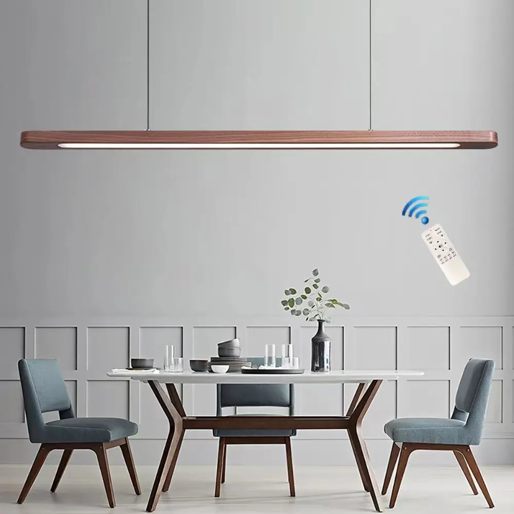Nordic Wood LED Pendant Lights Modern Oval Long Strip Ceiling Lamp for - £226.91 GBP+