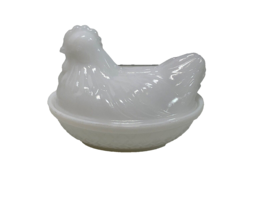 Vintage Hazel Atlas White Milk Glass Hen On Nest Candy/Trinket Dish 4” Long - £10.87 GBP