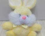 Yellow small plush Easter bunny rabbit ribbon bow pink plastic nose 1989... - $10.29