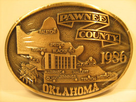 SOLID BRASS Belt Buckle 1986 PAWNEE COUNTY Oklahoma [Y95q] - £30.59 GBP