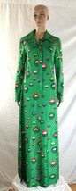 Melissa Lane Green Disco Print Long Sleeve Maxi Shirt Dress Vintage Wms Size 14 - £62.92 GBP