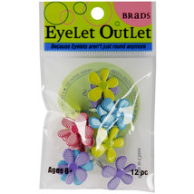 Eyelet Outlet Shape Brads 12/Pkg-Stitched Flowers - Bright - $11.69