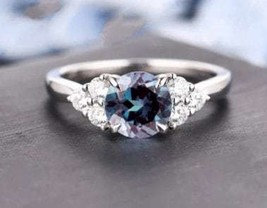 Natural Alexandrite Ring 925 Sterling Silver Round Cut Color Changing Ring June  - £149.47 GBP