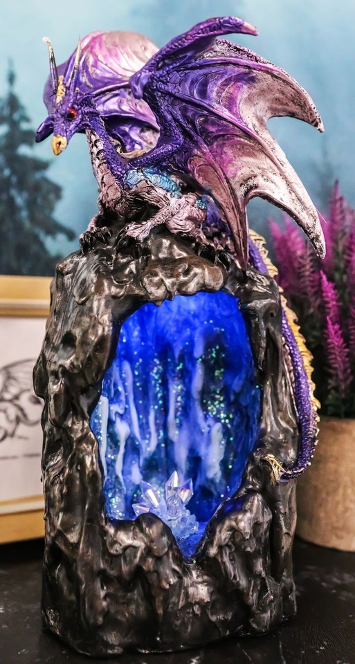 Purple Azure Quartz Dragon On Gemstone Mountain Backflow Incense Burner ... - $42.99