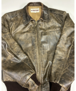 Vintage Sharper Image Leather Bomber Jacket Distressed Brown L Wool Line... - $169.10 CAD