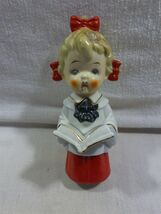 Vintage Japan Ceramic Christmas Caroler Pigtail Girl Figurine 6&quot; - $56.26 CAD