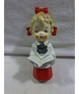Vintage Japan Ceramic Christmas Caroler Pigtail Girl Figurine 6&quot; - $56.26 CAD
