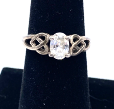 Vintage .925 Sterling Silver Gold Tone CZ Celtic Ring Size 7 - 2.9g Good Cond - £17.02 GBP