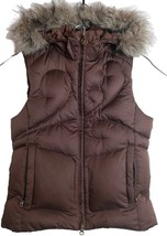 Columba Women S Brown Fur Lining Hood Titanium Goose Down Puffer Full Zip Vest - £40.09 GBP