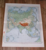 1927 Original Vintage Italian Physical Map Of Asia China Himalaya Indonesia - £23.75 GBP